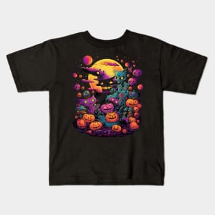 Ethereal Allure of Halloween: Vibrant Neo-Traditional Monsters Under the Full Moon Kids T-Shirt